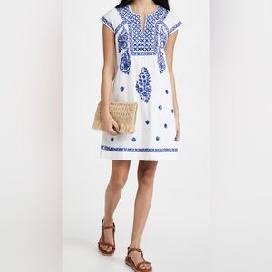 Roberta Roller Rabbit 100% Cotton White Blue Embroidered Faith Shift Mini Dress